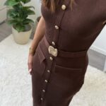 Vestido de malha castanho