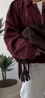 Bomber efeito camurça bordeaux - Image 3