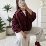 Bomber efeito camurça bordeaux