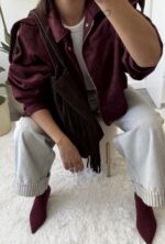 Bomber efeito camurça bordeaux - Image 4