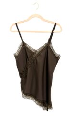 Top renda assimétrico castanho