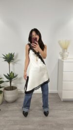 Vestido/Túnica branco com renda preta - Image 2