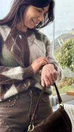 Cardigan losangos castanho e verde - Image 3