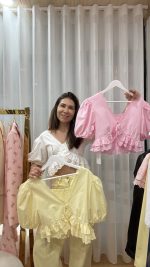 Blusa bordado inglês rosa - Mochy