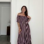 Vestido riscas castanho e rosa