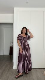 Vestido riscas castanho e rosa - Image 6