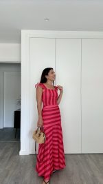Conjunto saia e top riscas vermelho/bordeaux - Image 3