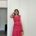 Conjunto saia e top riscas vermelho/bordeaux