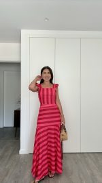 Conjunto saia e top riscas vermelho/bordeaux