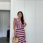 Conjunto saia e top riscas rosa/bordeaux