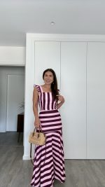 Conjunto saia e top riscas rosa/bordeaux