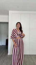 Conjunto calça e top/casaco tons rosa