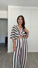 Conjunto calça e top/casaco tons verde