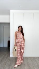 Conjunto calça e colete terracota/bege