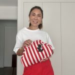 Pochete riscas brancas e vermelhas
