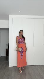 Conjunto saia e top laranja bordados roxos - Image 3