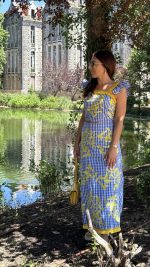 Conjunto saia e top vichy azul com bordados amarelos - Image 4
