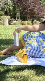 Conjunto saia e top vichy azul com bordados amarelos - Image 11