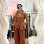 Conjunto 100% linho tijolo