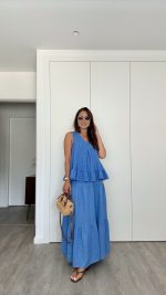 Top 100% linho azul forte - Image 4