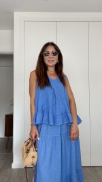 Top 100% linho azul forte - Image 8